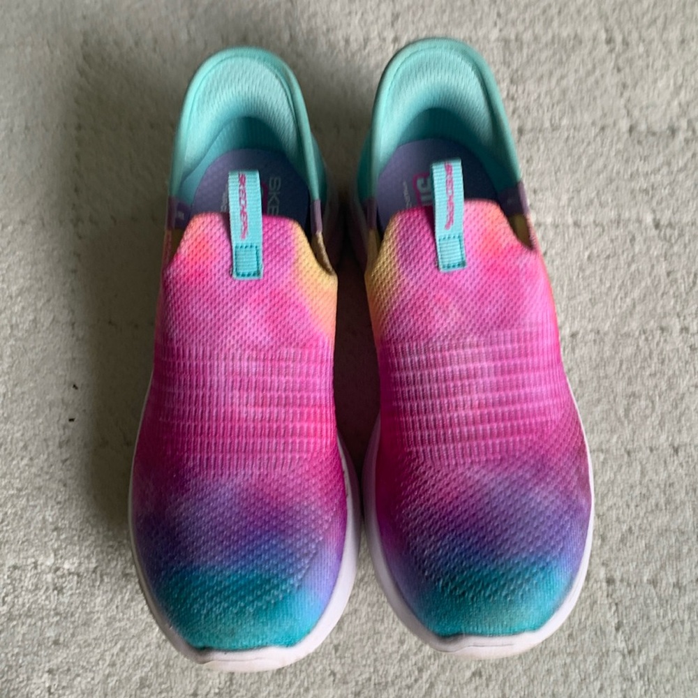 Girls Skechers slip-in shoes rainbow. size 1. Lightly worn. Smoke free home.